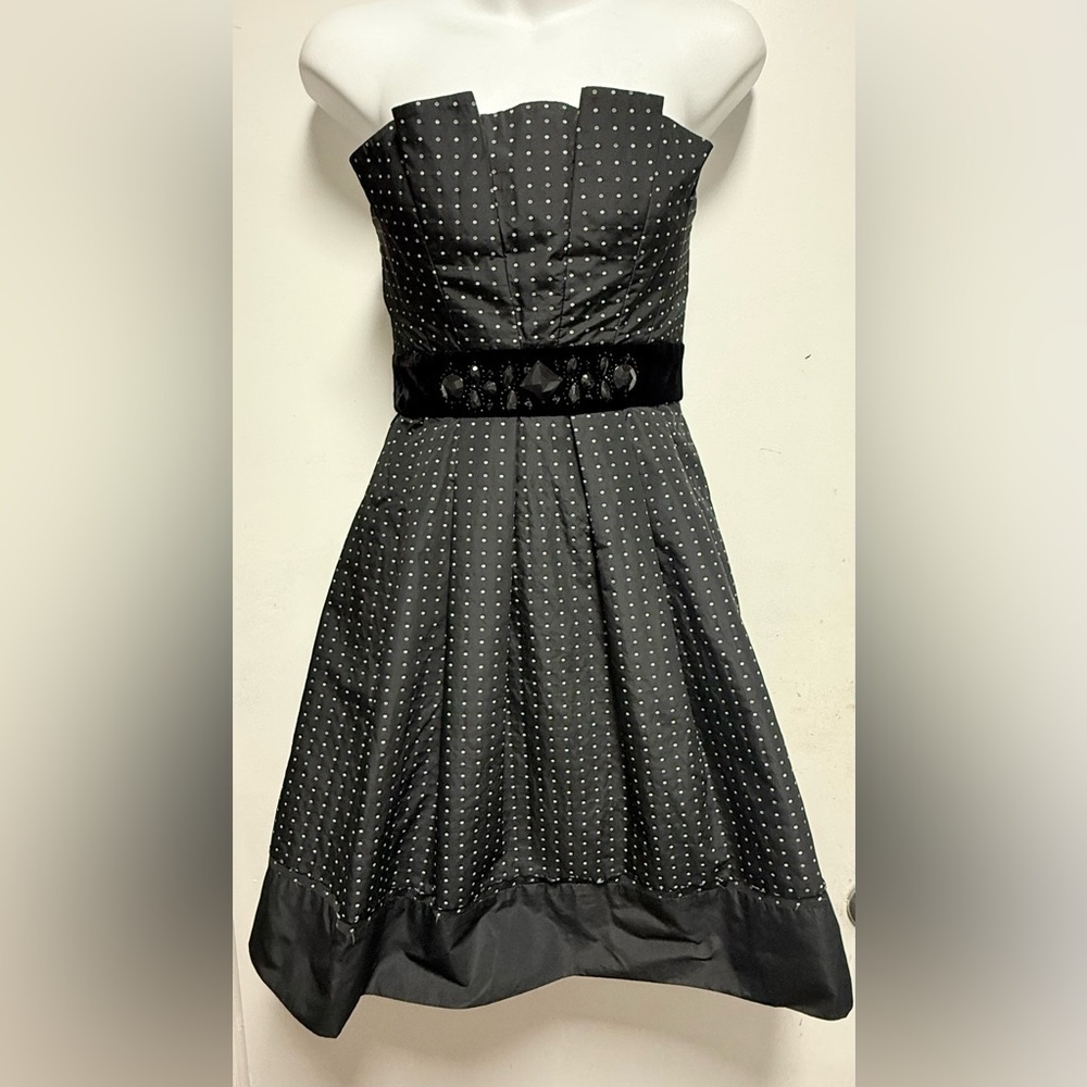 BCBGMaxAzria Black Strapless Dress with White Dots